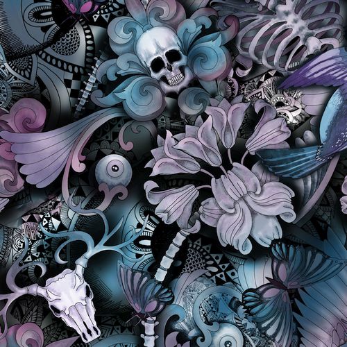 Skull Floral Butterfly Tattoo Print - MULTI