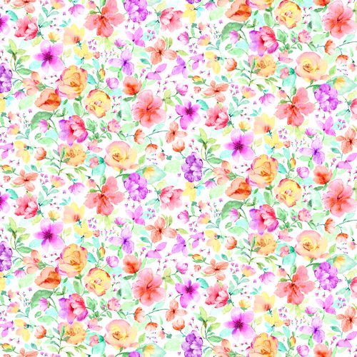 Medium Watercolour Spring Florals - WHITE