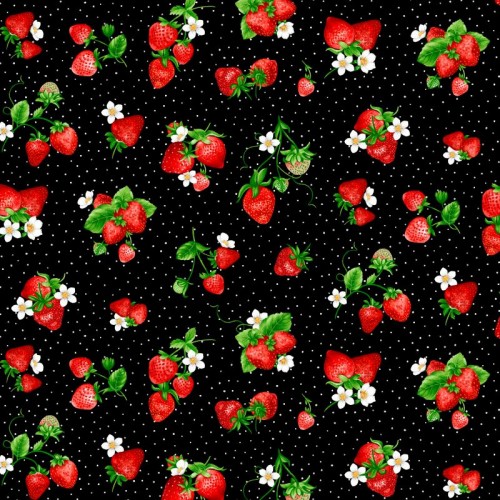 Tossed Strawberries on Dots - BLACK
