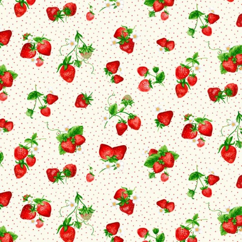 Tossed Strawberries on Dots - CREAM