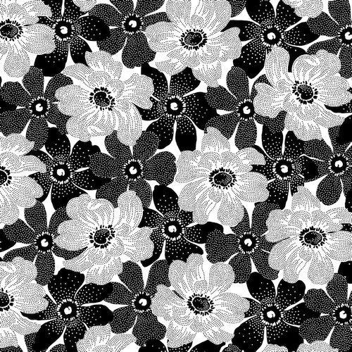 Black and White Dotted Flowers - WHITE