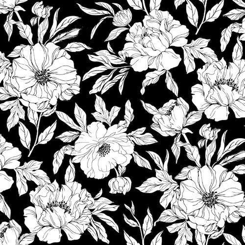 Drawn Tossed Florals - BLACK