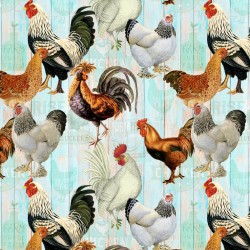 Digital - Chickens on Faded Fence - MULTI