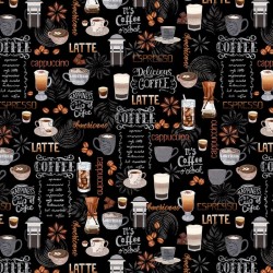Digital - Packed Coffee Motifs and Menu Text - BLACK