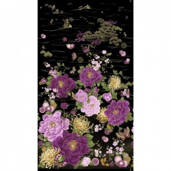 Metallic - Panel - Japanese Floral 60cm - BLACK