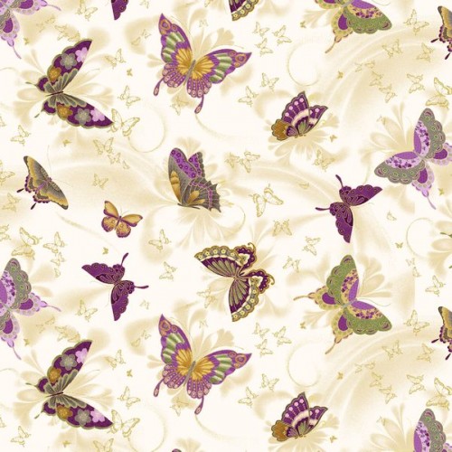 Metallic - Amethyst Butterflies - CREAM