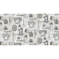 Digital - Vintage Scissors and Sewing on Text - GREY