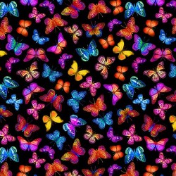 108" Wideback Bright Butterflies Flying - BLACK