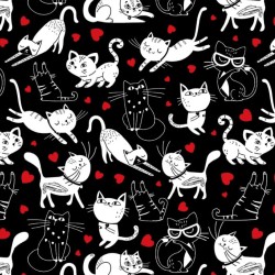 Tossed Cats & Hearts - BLACK