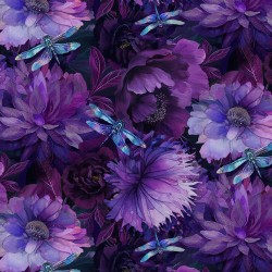 108" Wideback Floral With Dragonflies - PURPLE