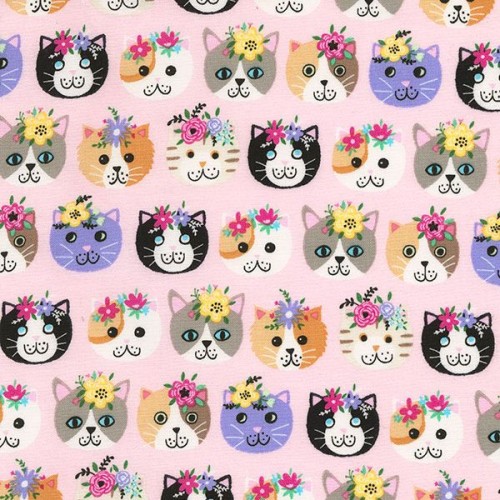 Cat Faces & Flowers - PINK
