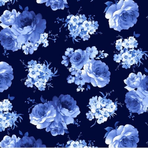 Medium Blue Flowers - NAVY