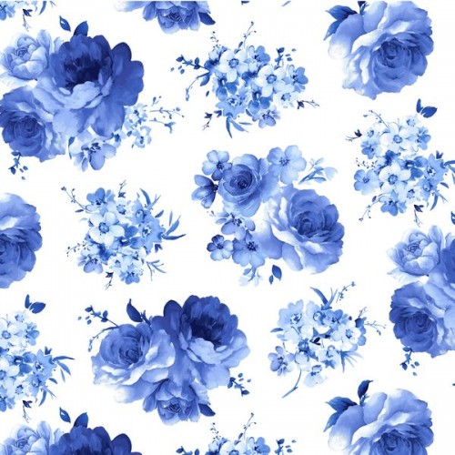 Medium Blue Flowers - WHITE