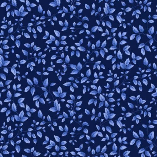 Tiny Blue Flower Leaves - NAVY