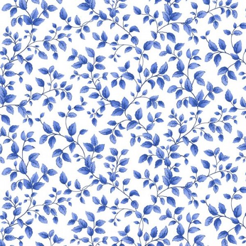 Tiny Blue Flower Leaves - WHITE