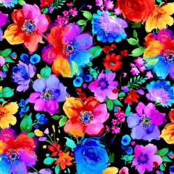 Large Bright Painted Florals - BLACK