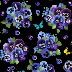 Floral Bouquets and Butterflies - BLACK