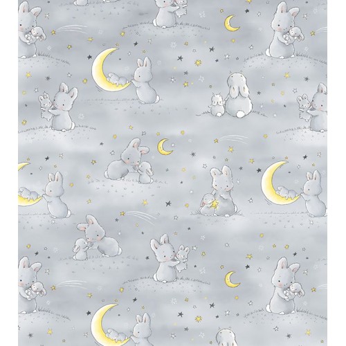 Bunnies and Little Ones with Moons - GREY