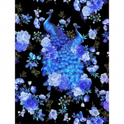 Large Florals with Peacocks - BLACK