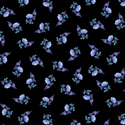 Tossed Blue Small Florals - BLACK